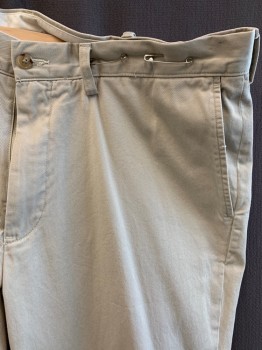 Mens, Casual Pants, POLO, Lt Khaki Brn, Cotton, Solid, 36/33, Flat Front, Zip Fly, Button Closure, 5 Pockets, Belt Loops