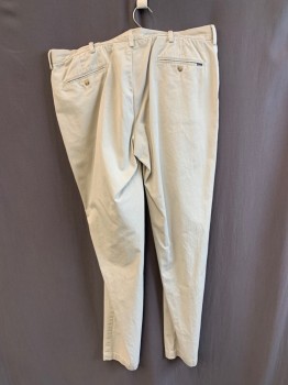 Mens, Casual Pants, POLO, Lt Khaki Brn, Cotton, Solid, 36/33, Flat Front, Zip Fly, Button Closure, 5 Pockets, Belt Loops