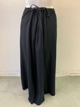 Womens, Skirt 1890s-1910s, NL, Black, Wool, Solid, W32-34, Full Length Plain , Drawstring