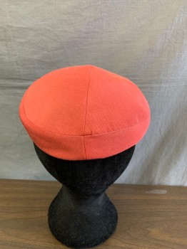 Womens, Hat, NL, Salmon Pink, Rayon, OS, Dark Salmon, Textured, Self Diagonal Stripe, 2 Round Gold Buttons, Short Black Mesh Veil Attached at Front