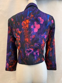 BEBE, Dk Purple, Blue, Red Burgundy, Pink, Polyester, Floral, Shawl Lapel, Open Front