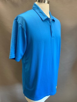 NIKE, Sky Blue, Polyester, Solid, Stretchy Dotted Mesh Material, Short Sleeves, Collar Attached, 3 Button Placket