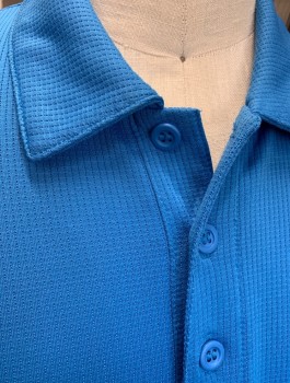 NIKE, Sky Blue, Polyester, Solid, Stretchy Dotted Mesh Material, Short Sleeves, Collar Attached, 3 Button Placket