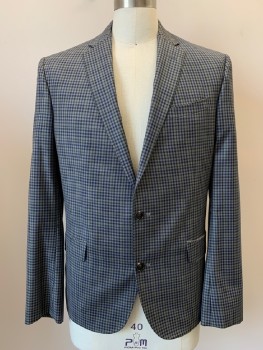 TED BAKER, Gray, Navy Blue, Black, Wool, Check , L/S, 2 Buttons, Single Breasted, Notched Lapel, 3 Pockets,
