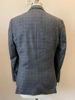 TED BAKER, Gray, Navy Blue, Black, Wool, Check , L/S, 2 Buttons, Single Breasted, Notched Lapel, 3 Pockets,