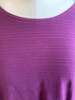 BASIC EDITIONS, Red Burgundy, Cotton, Solid, Scoop Neckline, Long Sleeves, Horizontal Ribbed Knit