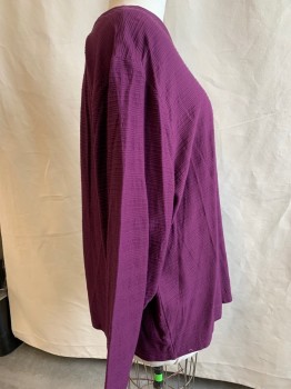 BASIC EDITIONS, Red Burgundy, Cotton, Solid, Scoop Neckline, Long Sleeves, Horizontal Ribbed Knit