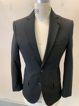 JF J.FERRAR, Black, Polyester, Viscose, Solid, Single Breasted, Notched Lapel, 2 Buttons, 3 Pockets
