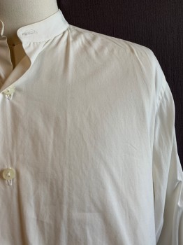 Mens, Shirt 1890s-1910s, MTO, White, Cotton, Solid, 33, 15, Band Collar, Button Front, L/S *Aged/Distressed* *Missing 2 Buttons*