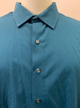 SYNRGY, Teal Blue, Polyester, Cotton, Dots, L/S, Button Front, Collar Attached