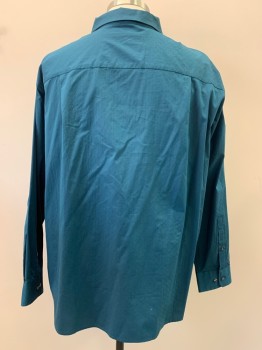 SYNRGY, Teal Blue, Polyester, Cotton, Dots, L/S, Button Front, Collar Attached