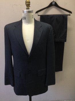 N/L, Blue, Wool, Solid, Single Breasted, Collar Attached, Notched Lapel, 2 Buttons,  3 Pockets,