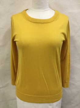 J CREW, Goldenrod Yellow, Wool, Solid, Round Neck,  Long Sleeves,