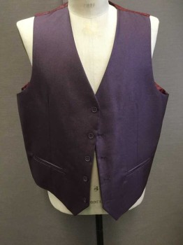 Mens, Suit, Vest, RETRO PARIS, Purple, Solid, Vest, 5 Button Front,