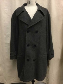 Mens, Coat, Mac Mor, Heather Gray, Wool, 54R, Heathered Gray, Dbl Breasted, 6 Buttons, Collar Attached, 4 Pockets,