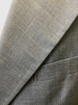 Mens, Blazer/Sport Co, YVES ST. LAURENT, Slate Blue, Polyester, Wool, Solid, 40R, Single Breasted, Wide Notched Lapel, 2 Buttons,  3 Pockets, Gray Lining with "Yves St. Laurent" Self Pattern