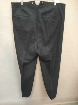 Mens, Suit, Pants, 1890s-1910s, NO LABEL, Charcoal Gray, Wool, Heathered, 27, 34, Flat Front, Button Fly, Back Welt Pockets,