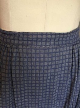 N/L, Blue, Cornflower Blue, Cotton, Grid , Gathered Into 1.5" Wide Waistband (Except At Center Front Waist) Black Button Closures At Center Back Waistband, Floor Length Hem, Made To Order **Worn/Holey At Button Closures At Center Back (1800's)