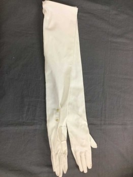 Womens, Gloves 1890s-1910s, Made In Italy, White, Acetate, Synthetic, O/S, Knit, 2 Buttons at Wrist, Opera Length,