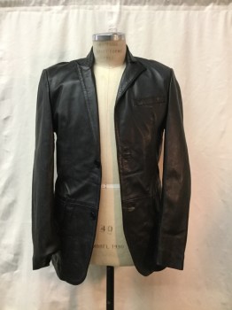 FAD CLOSET, Black, Leather, Solid, Black Leather, Peaked Lapel, 2 Buttons,  3 Pockets,