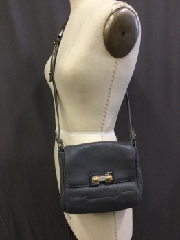 MARC JACOBS, Gray, Gold, Silver, Leather, Metallic/Metal, Solid, Cross Body, Thick Heavy Leather, Post Close