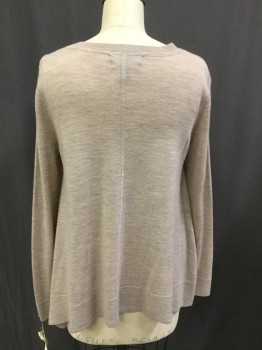TAHARI, Tan Brown, Wool, Heathered, Round Neck, Trapeze Shape, Side Slits, Nice and Soft, Mature Woman Cat