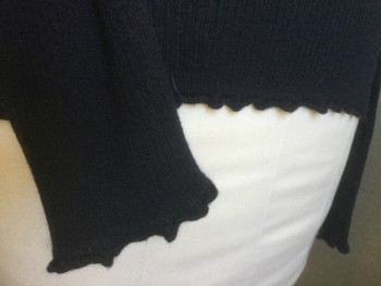 VINCE, Navy Blue, Cashmere, Solid, Rib Knit, Lettuce Leaf Edge at Cuff and Hem, Crew Neck,