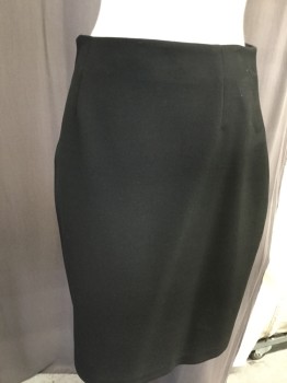 DVF, Black, Wool, Lycra, Solid, No Waist Band, Faux Sewn Down Wrap Look W/small Slit, Side Zip