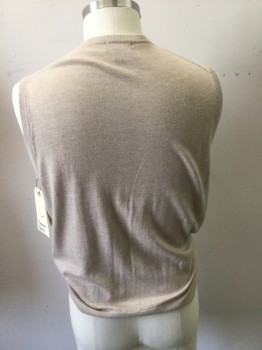 BROOKS BROTHERS, Khaki Brown, Wool, Solid, V-neck, Pull Over