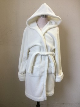 Childrens, Robe, GAP KIDS, White, Polyester, Solid, 10, White Fuzzy Robe, Hood, Self Belt with Belt Loops, 2 Pockets
