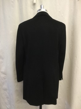 N/L, Black, Cashmere, Solid, Single Breasted, Hidden Placket, Velvet Collar, Notched Lapel, Hand Picked Collar/Lapel, 3 Flap Pockets, Long Sleeves, Doubles