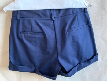 PATRIZIA LUCA , Navy Blue, Cotton, Elastane, Solid, 2" Waistband with Belt Hoops, Flat Front, Zip Front, 4 Pockets, with Cuff Hem