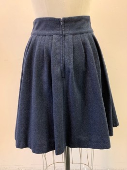 MOD CLOTH, Black, Navy Blue, Polyester, Wool, 2 Color Weave, Wide Waistband, Self Belt, Fabric Covered Open Buckle, Faux Button Front, Pleated, A-Line, Zip Back, Hem Above Knee