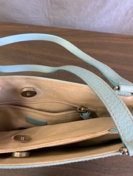 Womens, Purse, KATE SPADE, Lt Blue, Leather, Solid, Rectangular, Self Leather Handles, Ecru Twill Lining, Snap Closure
