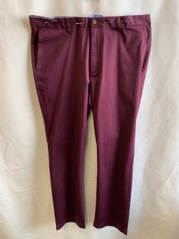 TOMMY BAHAMA, Red Burgundy, Cotton, Lyocell, Solid, F.F, Zip Front, Button Closure, 4 Pockets