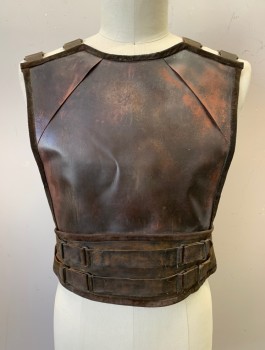 Mens, Breastplate, MTO, Brown, Latex, Mottled, 42, Heavy Rubber and Leather Waist Length Tabbard,  attached Belt, Aged