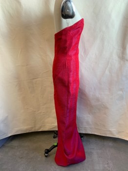 Womens, Evening Gown, JESSICA MCLINTOCK, Iridescent Red, Synthetic, Solid, 6, Strapless, Wrinkle Textured, Zip Back