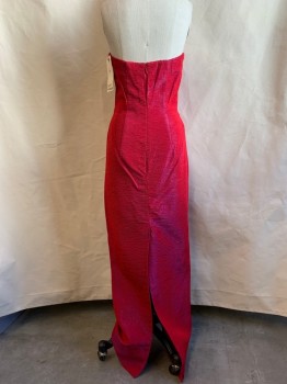 Womens, Evening Gown, JESSICA MCLINTOCK, Iridescent Red, Synthetic, Solid, 6, Strapless, Wrinkle Textured, Zip Back
