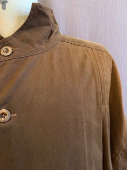 Mens, Historical Fiction Jacket, MTO, Brown, Cotton, Solid, 60, 1800s, Band Collar, Pleated Shoulders and Chest and Back, 2 Pockets, Button Front, *All Over Discoloration*