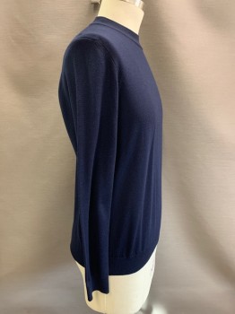 NO NATIONALITY, Navy Blue, Wool, Solid, Knit, L/S, Crew Neck,