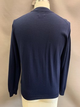 NO NATIONALITY, Navy Blue, Wool, Solid, Knit, L/S, Crew Neck,