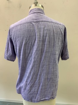 TAILOR BRYD, Purple, Cotton, Heathered, S/S, Button Front, Collar Attached, Chest Pocket