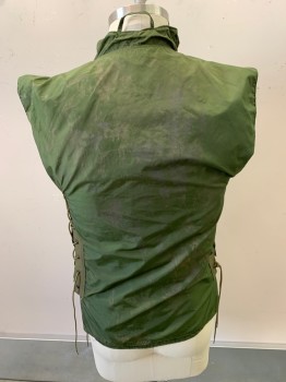 Unisex, Sci-Fi/Fantasy Vest, 1984, Forest Green, Nylon, Solid, L/XL, Tactical, Velcro Front, 2 Pockets, Lace Up Sides with Bungie Cords **Distressed