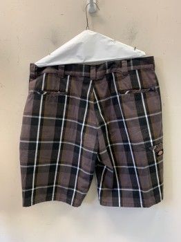 DICKIES, Dk Brown, Black, White, Cotton, Polyester, Plaid, F.F, 4 Pockets,