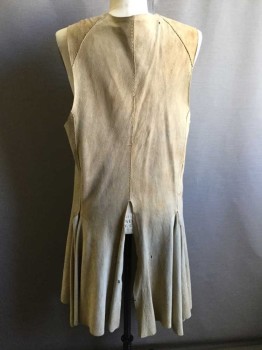 Tan Brown, Suede, Solid, Aged/Distressed,  Mottled, Large Button Holes On One Side, No Closures, Godets In The Back, Soft And Draping