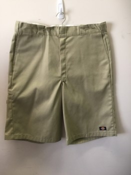 DICKIES, Khaki Brown, Poly/Cotton, Solid, Flat Front, Zip Fly, Belt Loops, 4 Pockets