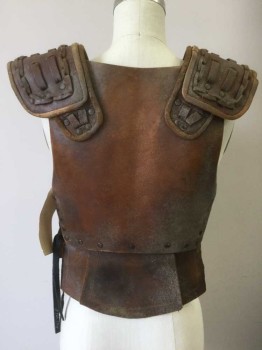 Womens, Historical Fict Breastplate , N/L, Brown, Leather, Metallic/Metal, Solid, 32/34B, Artfully Aged/Distressed,  Molded Leather, Brass Rivets and Grommets, Lacing/Ties Sides, Multiples