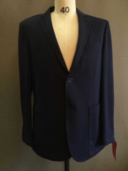 VINCE CAMUTO, Navy Blue, Synthetic, Navy ,honey Comb Texture, Notched Lapel, 2 Pockets,