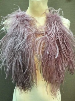 BEBE, Mauve Pink, Polyester, Feathers, Solid, V-neck, W/mauve Ostrich Feather Front,