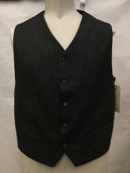Mens, Vest 1890s-1910s, Brown, Gray, Black, Wool, Stripes, Ch 46, Brwn/black/gray Stripes, Button Front, 4 Pockets,